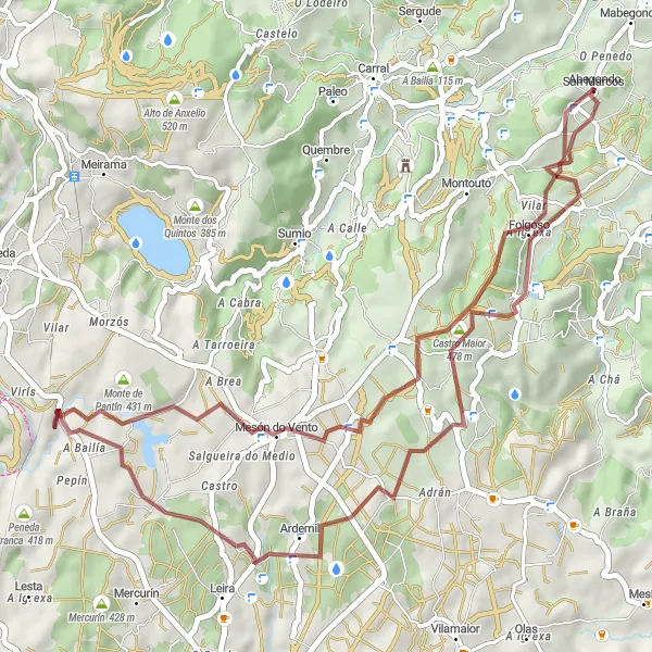 Miniatua del mapa de inspiración ciclista "Ruta por caminos de grava en Abegondo" en Galicia, Spain. Generado por Tarmacs.app planificador de rutas ciclistas