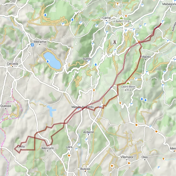 Miniaturní mapa "Okruh kolem Abegonda" inspirace pro cyklisty v oblasti Galicia, Spain. Vytvořeno pomocí plánovače tras Tarmacs.app