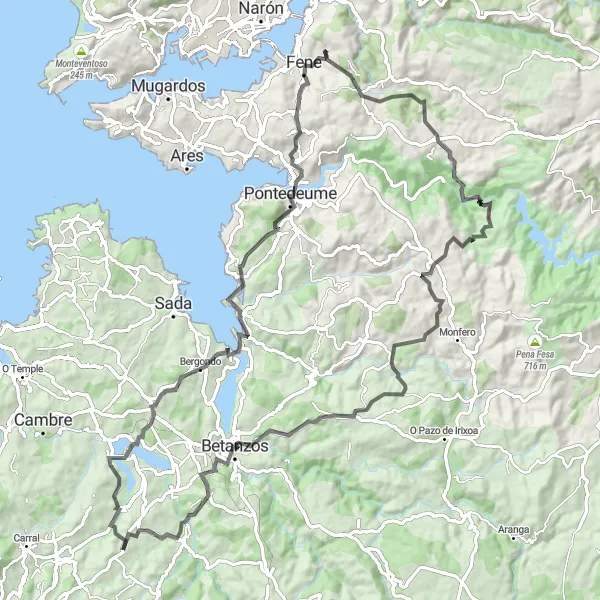 Miniatua del mapa de inspiración ciclista "Explorando el paisaje gallego en A Estoxa" en Galicia, Spain. Generado por Tarmacs.app planificador de rutas ciclistas