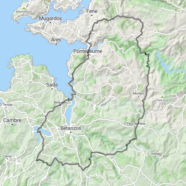 Miniatua del mapa de inspiración ciclista "Ruta de Ciclismo Road Aventurera desde Abegondo" en Galicia, Spain. Generado por Tarmacs.app planificador de rutas ciclistas