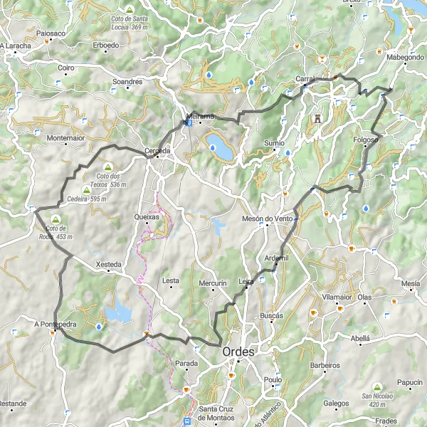 Miniatua del mapa de inspiración ciclista "Ruta de Ciclismo Road desde Abegondo" en Galicia, Spain. Generado por Tarmacs.app planificador de rutas ciclistas