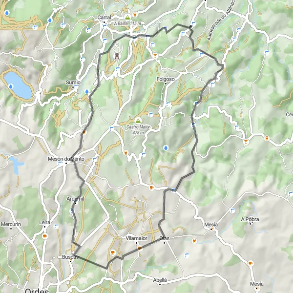 Miniatua del mapa de inspiración ciclista "Recorrido escénico por carreteras gallegas" en Galicia, Spain. Generado por Tarmacs.app planificador de rutas ciclistas