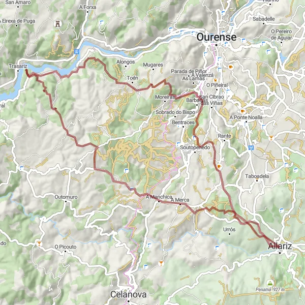 Miniature de la carte de l'inspiration cycliste "Randonnée Gravel autour d'Allariz" dans la Galicia, Spain. Générée par le planificateur d'itinéraire cycliste Tarmacs.app