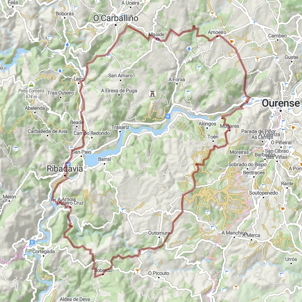 Miniature de la carte de l'inspiration cycliste "Défi gravel à travers les vallées et les montagnes de Galice" dans la Galicia, Spain. Générée par le planificateur d'itinéraire cycliste Tarmacs.app