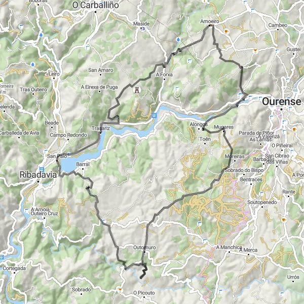 Map miniature of "Amoeiro Circuit" cycling inspiration in Galicia, Spain. Generated by Tarmacs.app cycling route planner