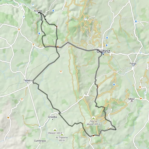 Miniatura della mappa di ispirazione al ciclismo "Passeggiata in bicicletta attraverso la Galizia" nella regione di Galicia, Spain. Generata da Tarmacs.app, pianificatore di rotte ciclistiche
