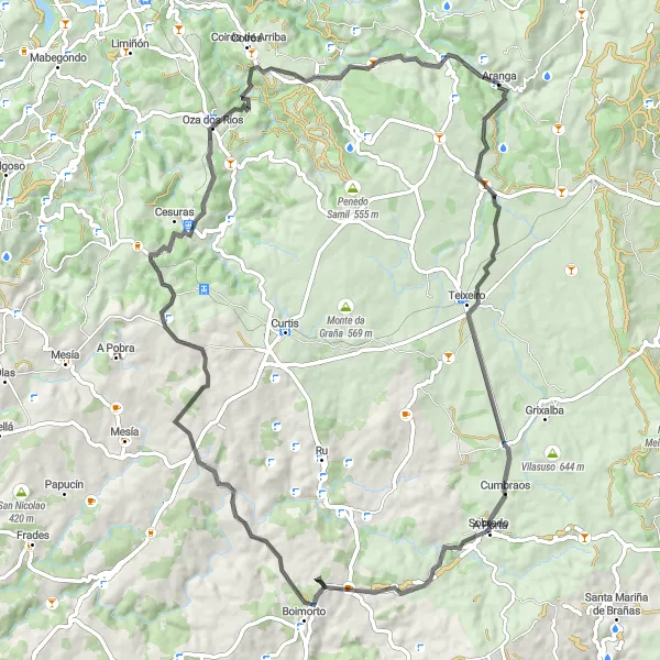 Miniatura mapy "Aranga - A Filgueira" - trasy rowerowej w Galicia, Spain. Wygenerowane przez planer tras rowerowych Tarmacs.app
