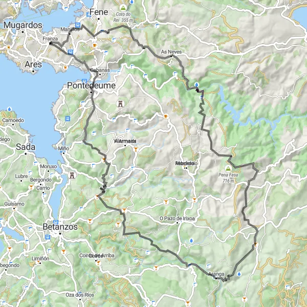 Miniatuurkaart van de fietsinspiratie "Fietsen langs Ares (Galicië, Spanje) - Wegroute" in Galicia, Spain. Gemaakt door de Tarmacs.app fietsrouteplanner