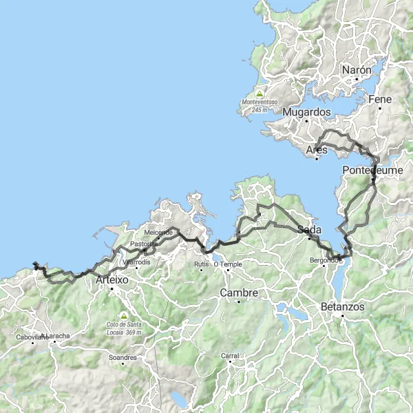 Miniatua del mapa de inspiración ciclista "Ruta de Ares a Pastoriaza" en Galicia, Spain. Generado por Tarmacs.app planificador de rutas ciclistas