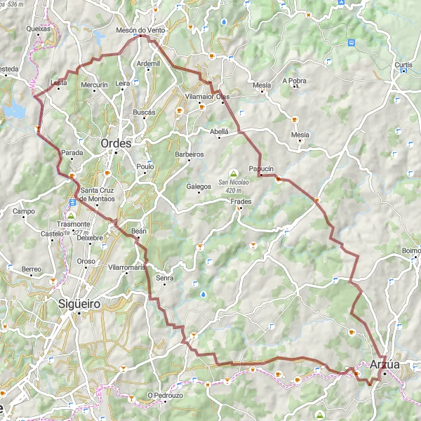 Miniatua del mapa de inspiración ciclista "Ruta de los Montes do Burato" en Galicia, Spain. Generado por Tarmacs.app planificador de rutas ciclistas