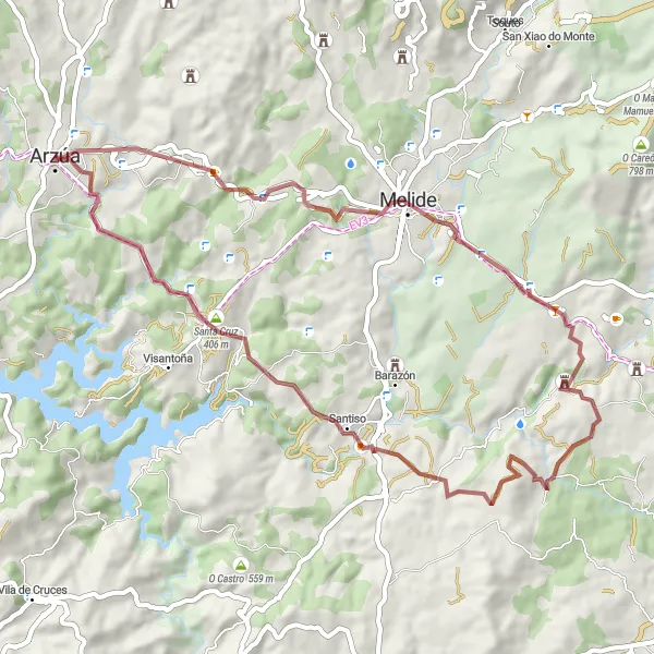 Miniatura della mappa di ispirazione al ciclismo "Pedalata Gravel verso Pena da Armada" nella regione di Galicia, Spain. Generata da Tarmacs.app, pianificatore di rotte ciclistiche