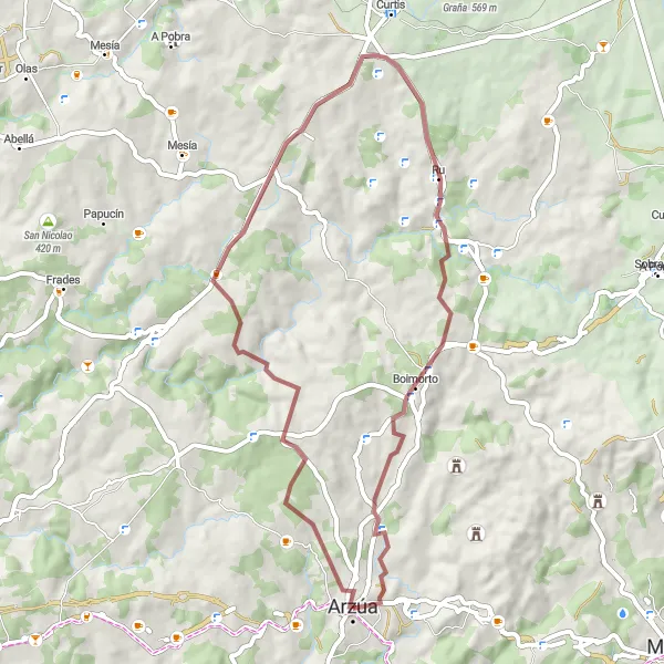 Miniatura della mappa di ispirazione al ciclismo "Escursione nelle Colline di Arzúa" nella regione di Galicia, Spain. Generata da Tarmacs.app, pianificatore di rotte ciclistiche
