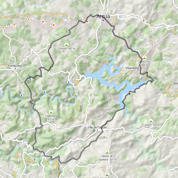 Map miniature of "Idyllic Ride to Centro de Divulgación do queixo e do mel" cycling inspiration in Galicia, Spain. Generated by Tarmacs.app cycling route planner