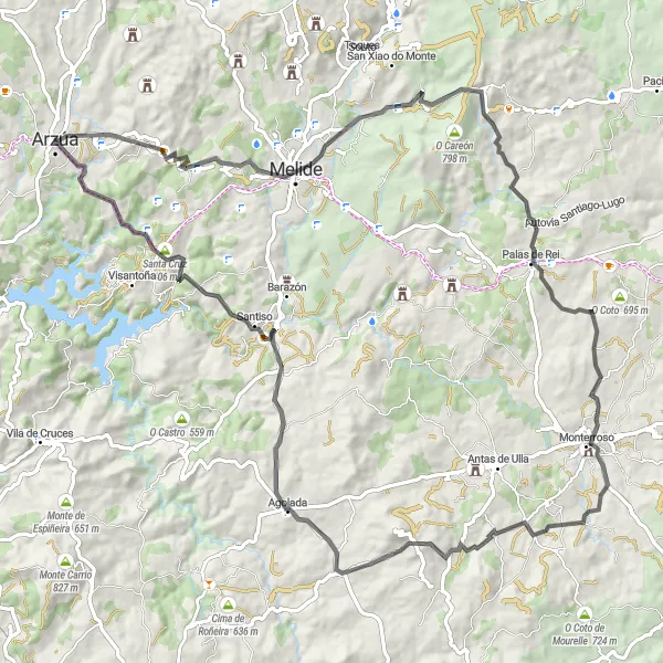 Miniatuurkaart van de fietsinspiratie "Pittoreske Wegenfietsroute rond Arzúa" in Galicia, Spain. Gemaakt door de Tarmacs.app fietsrouteplanner