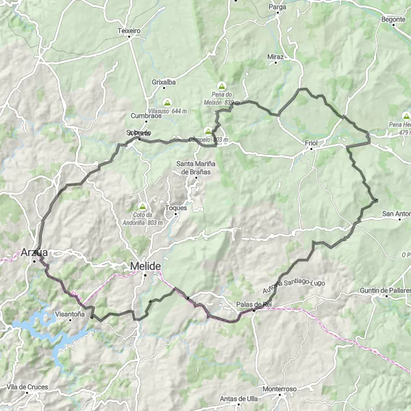Miniatua del mapa de inspiración ciclista "Ruta de los Tesoros Escondidos" en Galicia, Spain. Generado por Tarmacs.app planificador de rutas ciclistas