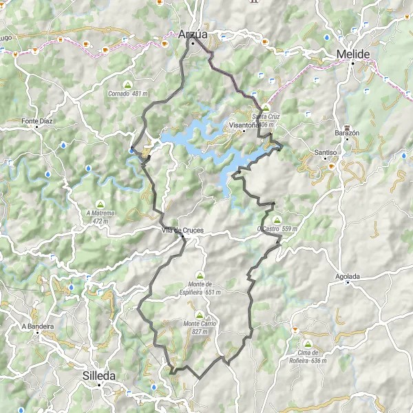Miniatua del mapa de inspiración ciclista "Ruta de los Tesoros Ocultos" en Galicia, Spain. Generado por Tarmacs.app planificador de rutas ciclistas