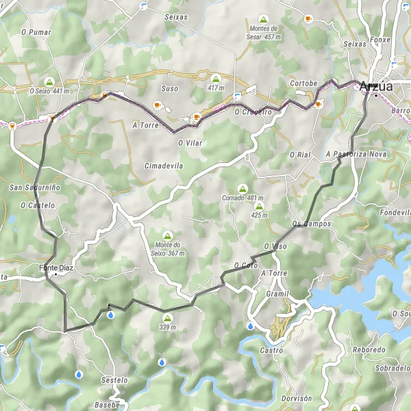 Map miniature of "Monte da Granxa Loop" cycling inspiration in Galicia, Spain. Generated by Tarmacs.app cycling route planner