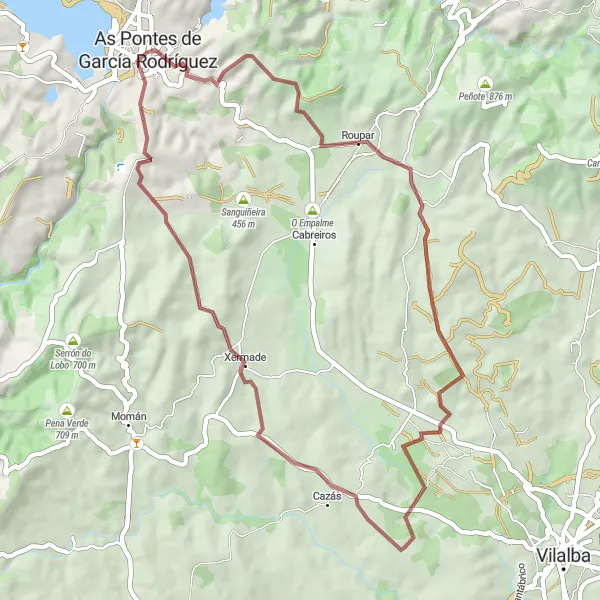 Miniature de la carte de l'inspiration cycliste "Route des Montagnes Galiciennes" dans la Galicia, Spain. Générée par le planificateur d'itinéraire cycliste Tarmacs.app