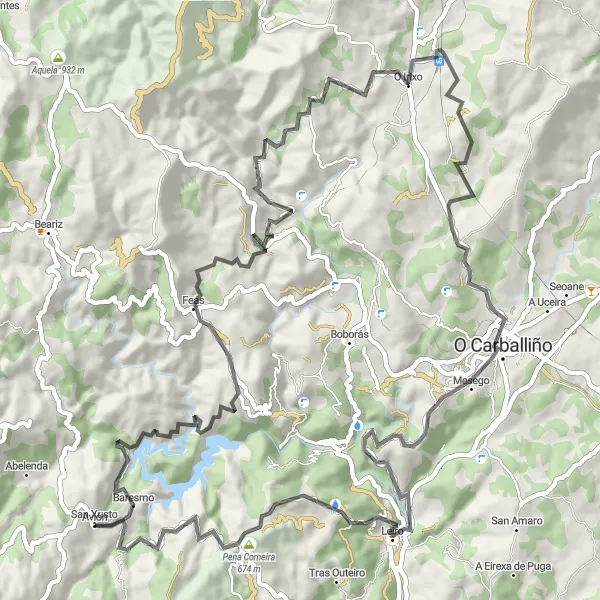 Miniatua del mapa de inspiración ciclista "Ruta por caminos de Galicia" en Galicia, Spain. Generado por Tarmacs.app planificador de rutas ciclistas