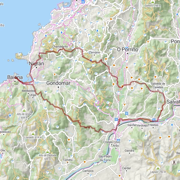 Miniatuurkaart van de fietsinspiratie "Offroad Baiona naar Tui" in Galicia, Spain. Gemaakt door de Tarmacs.app fietsrouteplanner