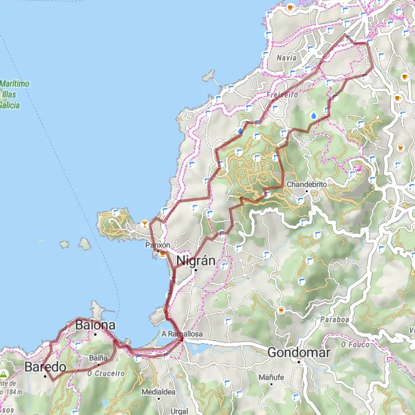 Karten-Miniaturansicht der Radinspiration "Rundfahrt um Baiona" in Galicia, Spain. Erstellt vom Tarmacs.app-Routenplaner für Radtouren