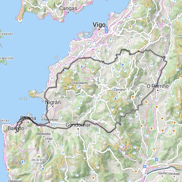 Miniatuurkaart van de fietsinspiratie "Rondrit Baiona naar Gondomar" in Galicia, Spain. Gemaakt door de Tarmacs.app fietsrouteplanner