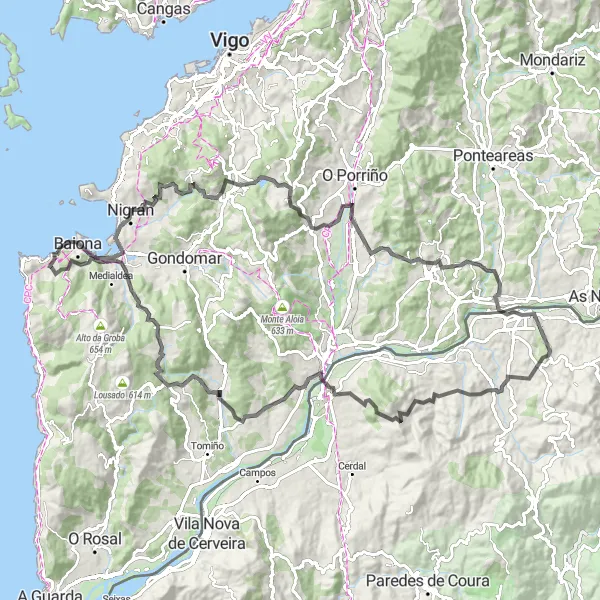 Karten-Miniaturansicht der Radinspiration "Rundfahrt Baiona - Tui" in Galicia, Spain. Erstellt vom Tarmacs.app-Routenplaner für Radtouren