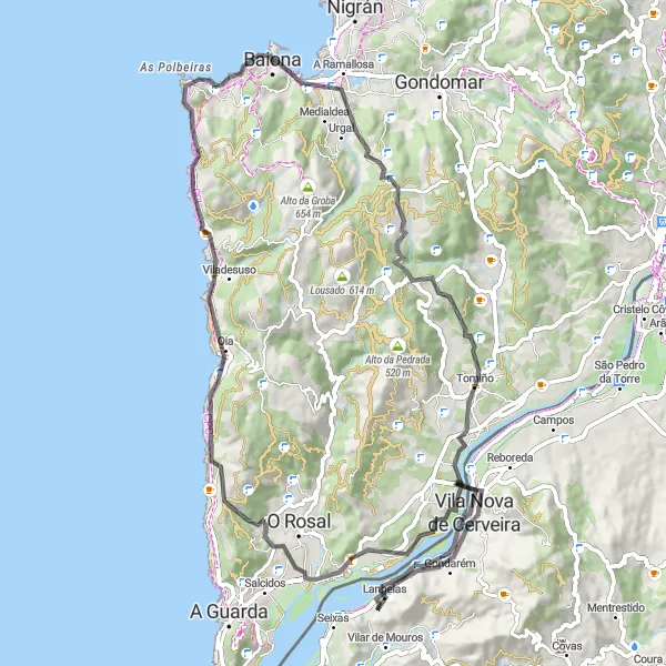 Karten-Miniaturansicht der Radinspiration "Bike-Tour von Baiona nach Monte do Boi" in Galicia, Spain. Erstellt vom Tarmacs.app-Routenplaner für Radtouren