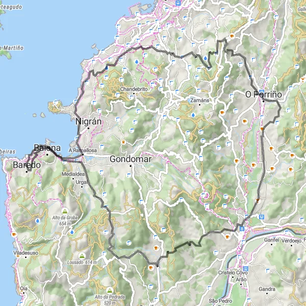 Miniatuurkaart van de fietsinspiratie "Rondrit Baiona naar Tui" in Galicia, Spain. Gemaakt door de Tarmacs.app fietsrouteplanner