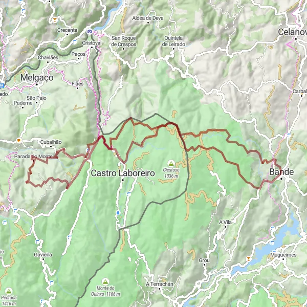 Miniature de la carte de l'inspiration cycliste "Rural Gravel Adventure to Parada do Monte" dans la Galicia, Spain. Générée par le planificateur d'itinéraire cycliste Tarmacs.app