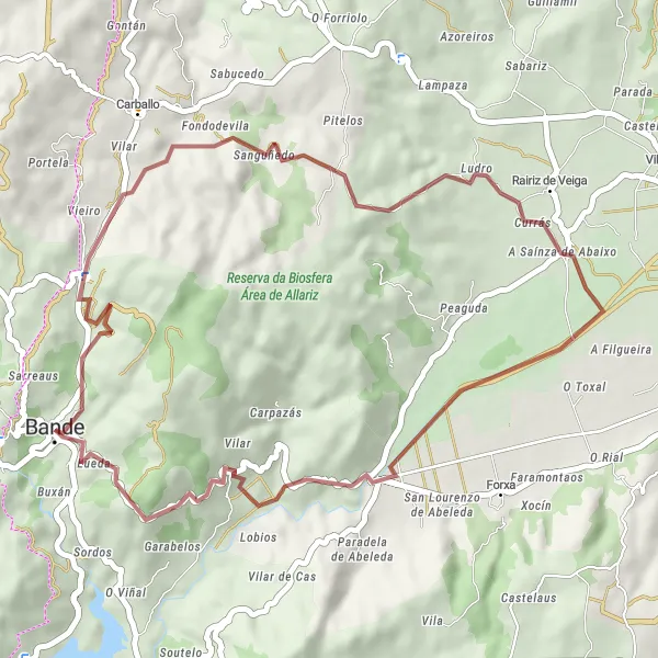 Miniature de la carte de l'inspiration cycliste "Tour de la Montagne Bande" dans la Galicia, Spain. Générée par le planificateur d'itinéraire cycliste Tarmacs.app