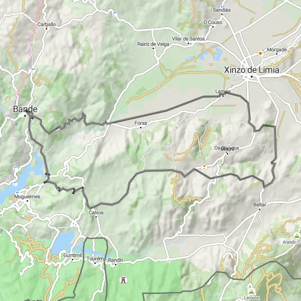 Miniature de la carte de l'inspiration cycliste "Scenic Road Cycling to Buxán" dans la Galicia, Spain. Générée par le planificateur d'itinéraire cycliste Tarmacs.app