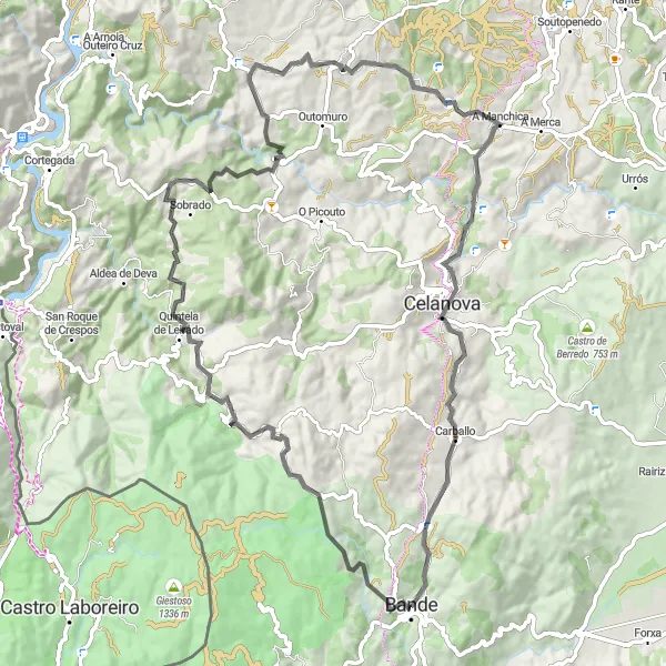 Miniature de la carte de l'inspiration cycliste "Parcours Historique en Galice" dans la Galicia, Spain. Générée par le planificateur d'itinéraire cycliste Tarmacs.app