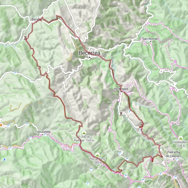 Map miniature of "Gravel Adventure through Baralla and surroundings" cycling inspiration in Galicia, Spain. Generated by Tarmacs.app cycling route planner