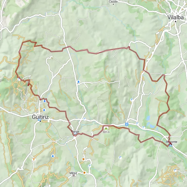 Karten-Miniaturansicht der Radinspiration "Rundweg von Begonte: Miradors und historische Stätten" in Galicia, Spain. Erstellt vom Tarmacs.app-Routenplaner für Radtouren