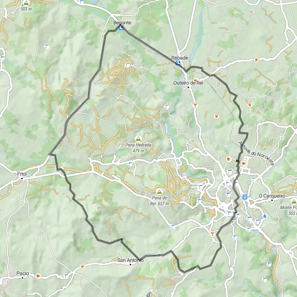Karten-Miniaturansicht der Radinspiration "Rundweg von Begonte: Historisches Erbe entdecken" in Galicia, Spain. Erstellt vom Tarmacs.app-Routenplaner für Radtouren