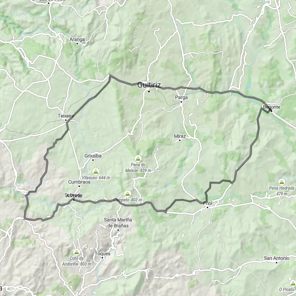 Karten-Miniaturansicht der Radinspiration "Rundweg von Begonte: Tradition und Natur erleben" in Galicia, Spain. Erstellt vom Tarmacs.app-Routenplaner für Radtouren