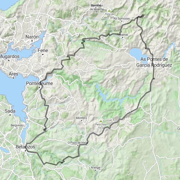 Miniatura mapy "Trasa szosowa Pontedeume-Coirós" - trasy rowerowej w Galicia, Spain. Wygenerowane przez planer tras rowerowych Tarmacs.app