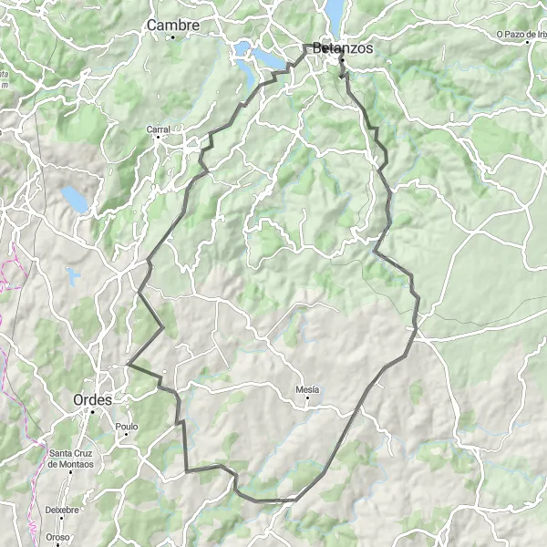 Miniatura della mappa di ispirazione al ciclismo "Tour in bicicletta tra natura e cultura" nella regione di Galicia, Spain. Generata da Tarmacs.app, pianificatore di rotte ciclistiche