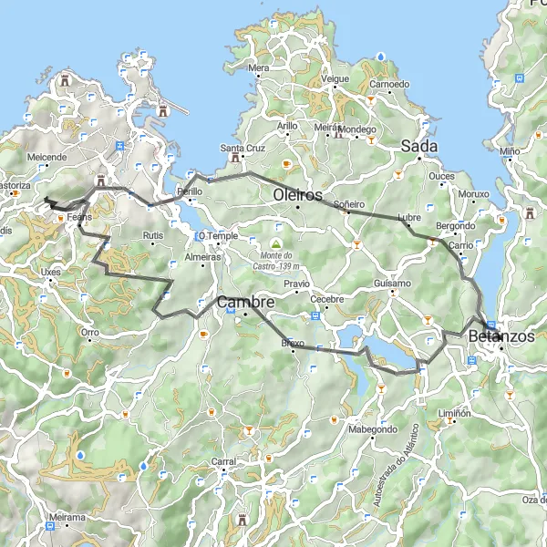 Miniatuurkaart van de fietsinspiratie "Ontspannen fietsroute rond Betanzos" in Galicia, Spain. Gemaakt door de Tarmacs.app fietsrouteplanner