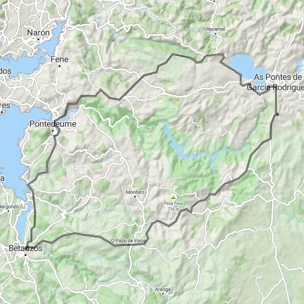 Miniatuurkaart van de fietsinspiratie "Uitdagende racefietsroute rondom Betanzos" in Galicia, Spain. Gemaakt door de Tarmacs.app fietsrouteplanner