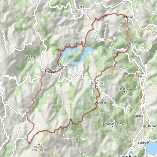 Miniaturní mapa "Okruh na štěrku kolem Boborás" inspirace pro cyklisty v oblasti Galicia, Spain. Vytvořeno pomocí plánovače tras Tarmacs.app