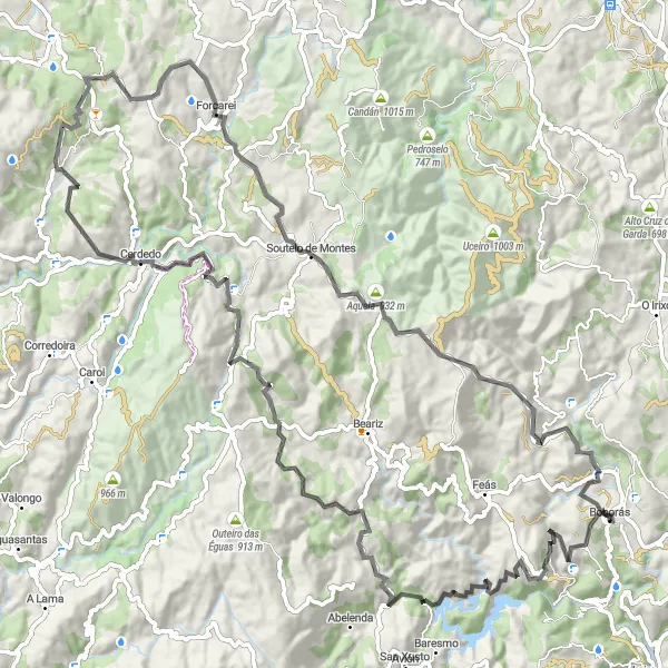 Map miniature of "Cerdedo and Fontegrande Road Ride" cycling inspiration in Galicia, Spain. Generated by Tarmacs.app cycling route planner