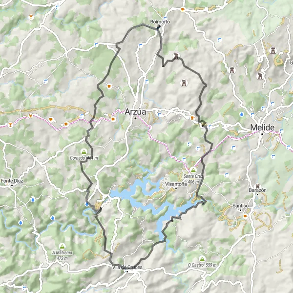 Map miniature of "Exploring Galician Hills" cycling inspiration in Galicia, Spain. Generated by Tarmacs.app cycling route planner
