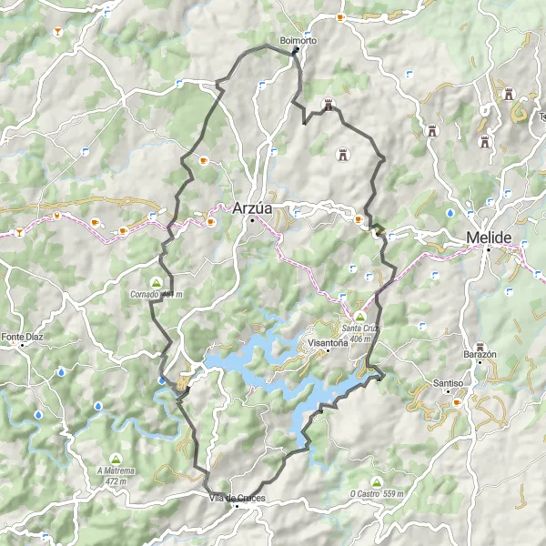 Miniatuurkaart van de fietsinspiratie "Tocht rond Boimorto" in Galicia, Spain. Gemaakt door de Tarmacs.app fietsrouteplanner