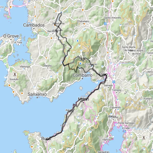 Miniatura della mappa di ispirazione al ciclismo "Road Andurique" nella regione di Galicia, Spain. Generata da Tarmacs.app, pianificatore di rotte ciclistiche