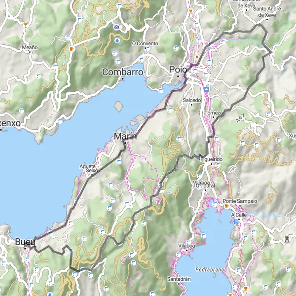 Karten-Miniaturansicht der Radinspiration "Spannende Straßentour um Bueu" in Galicia, Spain. Erstellt vom Tarmacs.app-Routenplaner für Radtouren