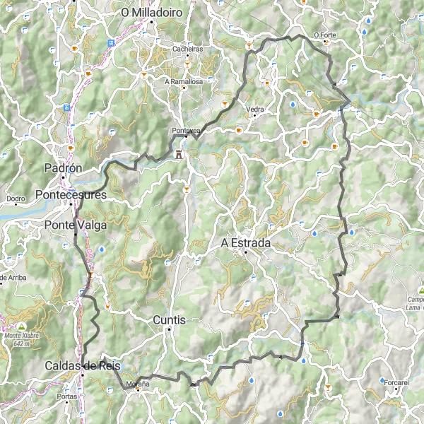 Miniaturní mapa "Silnice Kolo okolí Caldas de Reis" inspirace pro cyklisty v oblasti Galicia, Spain. Vytvořeno pomocí plánovače tras Tarmacs.app