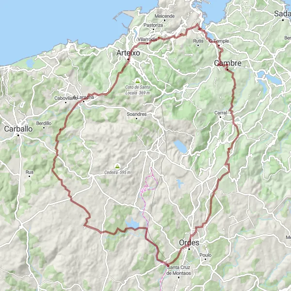 Karten-Miniaturansicht der Radinspiration "Abenteuerliche Gravelroute durch Sarandós und Monte Mero" in Galicia, Spain. Erstellt vom Tarmacs.app-Routenplaner für Radtouren