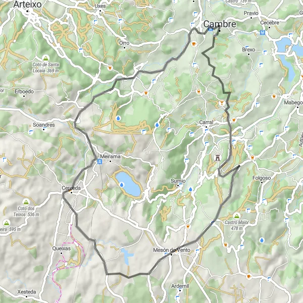 Karten-Miniaturansicht der Radinspiration "Rollende Hügel und Dörfer von Cambre" in Galicia, Spain. Erstellt vom Tarmacs.app-Routenplaner für Radtouren